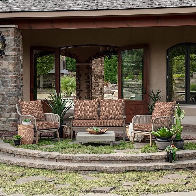 Arden Outdoor Foam Deep Seat Cushion Set (4-Pack), 24x24, Premium High-Density Foam, Never Flattens, Weather-Proof for Patio Chair Sofa Couch, Rust Red Brushed Texture