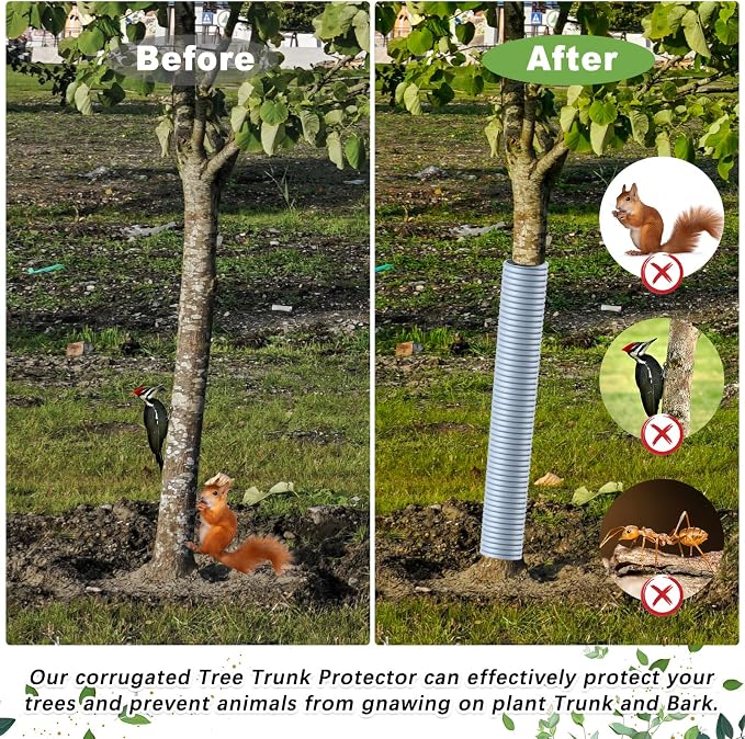 Nuenen 12 Pcs Corrugated Tree Guards, Long 15.75 Inch Diameter 1.96 Inch Pp Tree Trunk Protectors, Tree Bark Protector Tube Wraps for Saplings Plants Seedlings Deer Rabbit Cats Rodents Mowers (Gray)