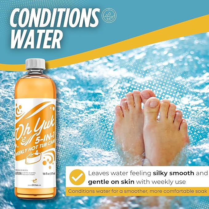 Oh Yuk 5-in-1 Weekly Hot Tub Chemicals – Hot tub Clarifier, Cleaner, Conditioner – Helps Control Water Balance & Combat Buildup – Spa Care Chemicals for All Types Including Inflatable & Portable