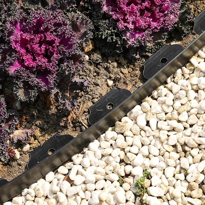 4 Inch x 66FT Tall Garden Edging Border with 90pcs Spikes, Plastic Edging Border for Landscaping, Lawn, Garden, Flower Beds, Paver, Pathway