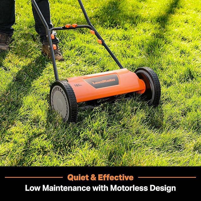 LawnMaster 16" 5-Blade Push Reel Mower & Worx 20V 10"-12" Cordless String Trimmer & Edger Bundle (Battery & Charger Included)