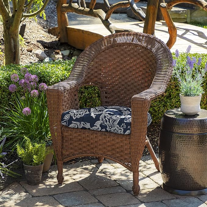 Arden Selections Outdoor Wicker Chair Cushion, 20 x 18, Rain-Proof, Fade Resistant 20 x 18, Sapphire Blue Ashland Jacobean (Pack of 4)