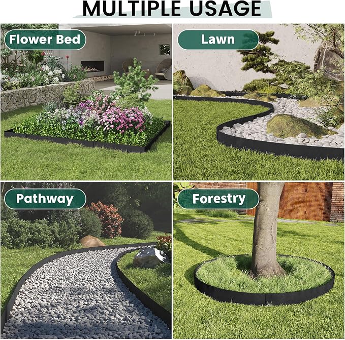PROWORX 5 Pack Metal Landscape Edging, 42”L x 7”H Black Bendable Steel Lawn Garden Edging Border, No Dig Edging for Landscaping Yard Pathway (16.5 Ft Total)