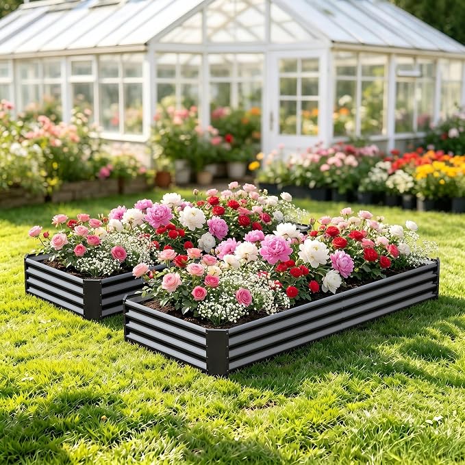 6x3x1ft(2 Pack) Galvanized Raised Garden Bed,Outdoor Planter Box Metal Patio Kit Planting Bed for Vegetables,Flowers, Black