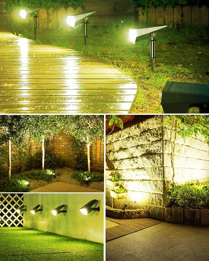 Biling Solar Spot Lights Outdoor, Bright 700 Lumen Solar Outdoor Lights IP67 Waterproof Adjustable House Lights for Patio Pathway Yard Garden Driveway Tree - Warm White(6 Pack)