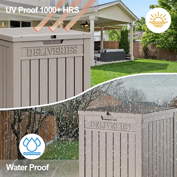 LHBGO Package Delivery Box for Outside, 48 Gallon Storage with Lockable Secure, Large Resin Outdoor Package Drop Container