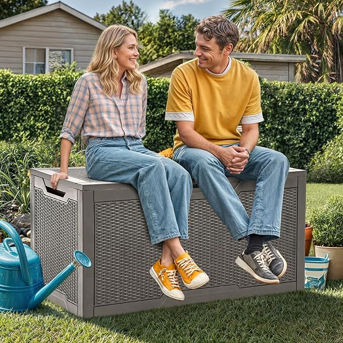 YITAHOME 100 Gallon Large Deck Box, Outdoor Resin Storage Boxes for Patio Furniture, Outdoor Cushions, Garden Tools, Water Resistant and Lockable
