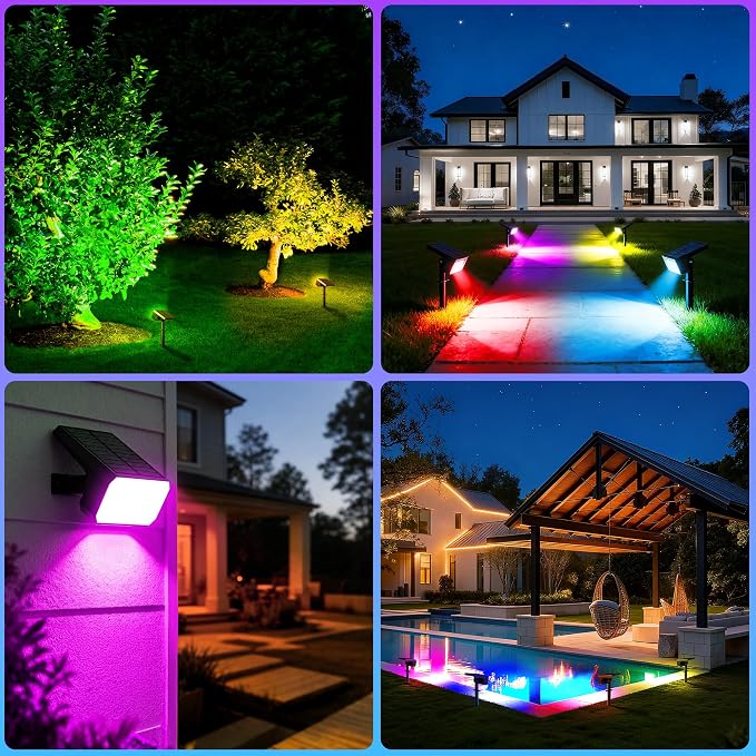 Solar Spot Lights Outdoor Color Changing, [6 pack/28 LED] 7 Modes Auto On/Off Solar Landscape Spotlights, Ip67 Waterproof Solor Powered Pathway Lights for Outside Yard Garden Walkway Tree Patio