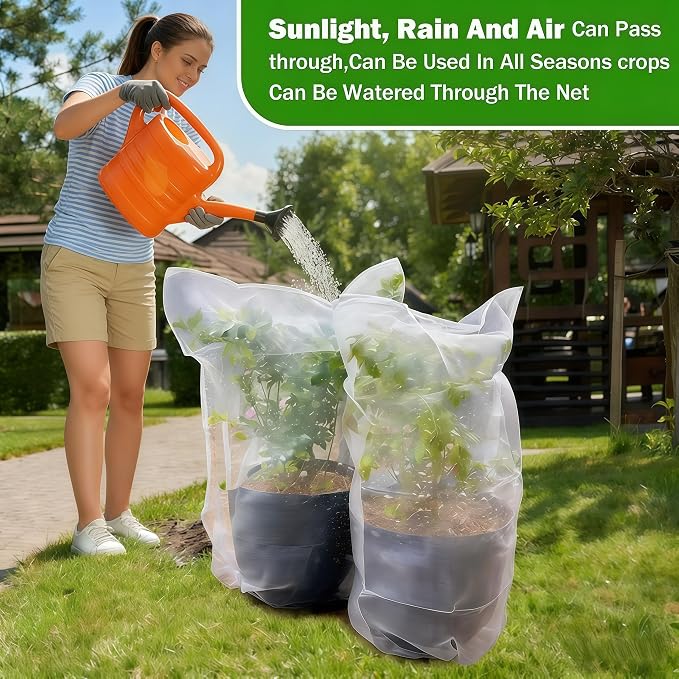 Drawstring Blueberry Netting for Bushes - 2Pack 3.28 * 2.62+ 2pack 4.92 * 3.94Ft - Easy Install Reusable Garden Netting,for Fruit Trees & Tomato Plants, Blocks Birds, Squirrels & Insects