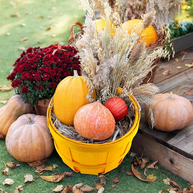 Cornucopia Brands Round Wooden Baskets (2-Pack, Gold); Wood Fruit Buckets w/Handle, 4-Quart Capacity; 6.1 Inch Tall by 8 Inch Diameter