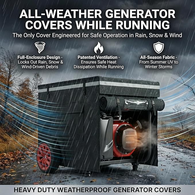 Generator Cover While Running, Portable Generator Cover for Outdoor Use, with Double Layer 900D Fabric, 30"L x 30"W x 26"H, Universal Fit for 6000W-11000W Frame Generators, Black