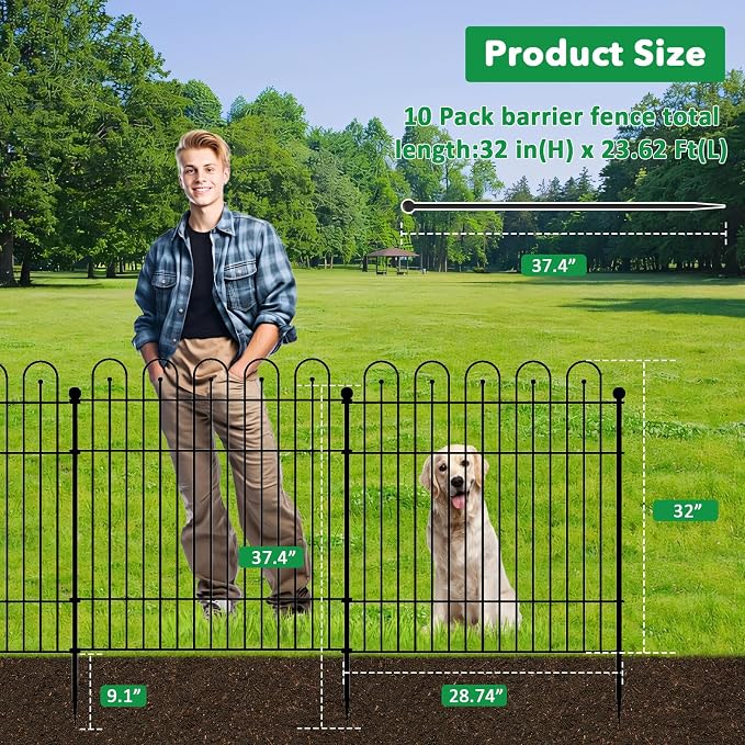 5 Panels Garden Fence Animal Barrier, 32 in (H) x11.8ft (L) Decorative Garden Fence, Rustproof Metal No Dig, Tall Garden Fencing, Dog Fence Outdoor for Yard, Patio