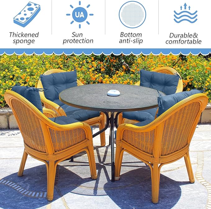 Marsui 2 Pcs Outdoor Indoor High Back Chair Cushions Patio Furniture Tufted Pillow with Ties Water-Resistant Replacement Outdoor Rocking Chair Cushions, 42 x 21 Inches (Blue Gray,Solid Color)
