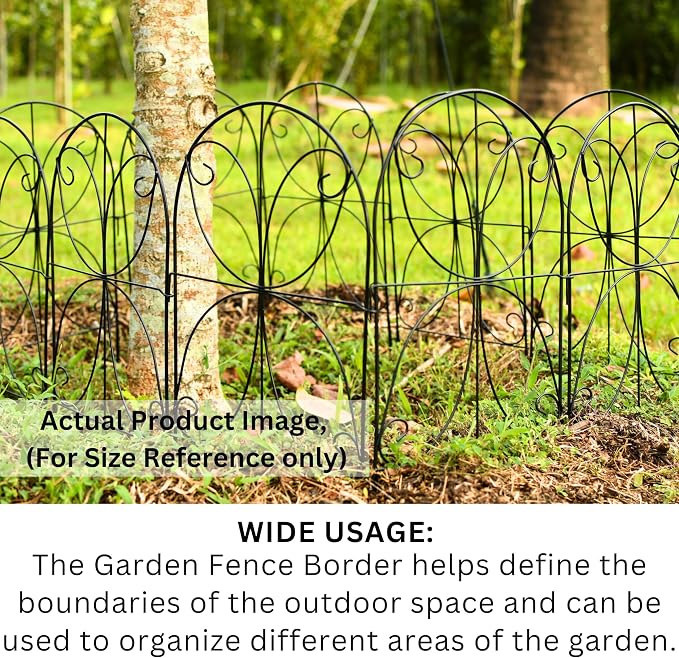 ShopLaLa Garden Fence Animal Barrier (10 Panels) 12in(L) x 24in(H) Rustproof Decorative Metal Wire Fencing Flower Bed Edging for Landscape, Animal Barrier Fencing Dogs Patio Outdoor Black Border Decor
