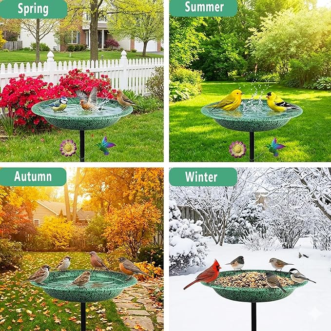 Freestanding Bird Bath for Outside, Metal Birdbath with Removable Bowl and Sturdy Base, 11.5'' Bird Feeder for Outdoors Garden Patio Yard Lawn Decor, Easy to Install(Green)