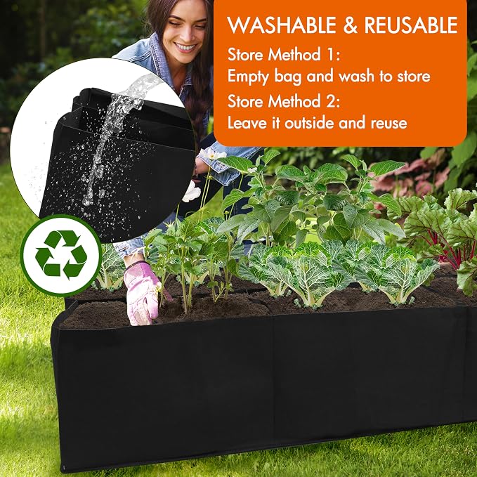 Gardzen 2 Pack Fabric Raised Garden Beds, 3x6x1 FT - 8 Grids Grow Bed for Square Foot Gardening, Planting Box for Vegetables, Herbs, Flowers
