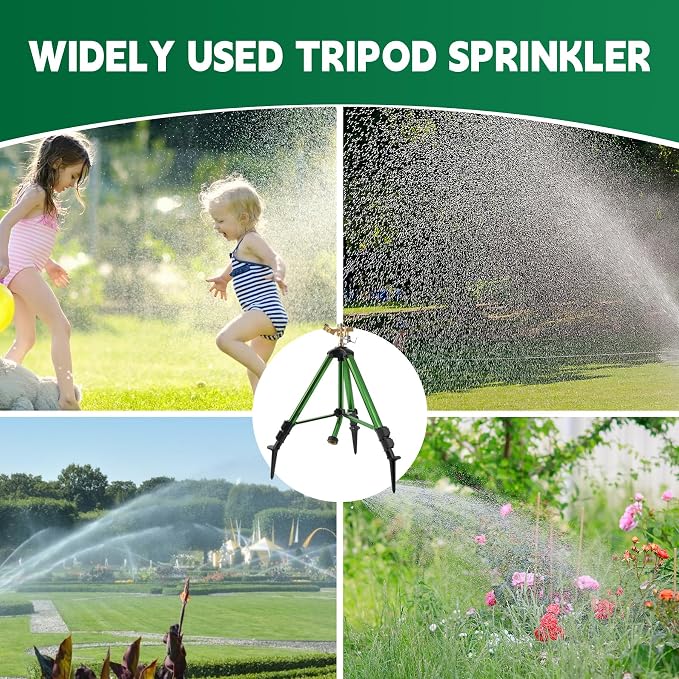 2 Pcs Sprinklers for Yard, Heavy-Duty Impact Sprinkler on Tripod Base, 360 Degree Large Area Water Sprinklers, Adjustable Height 19-37” Sprinkler for Lawn Garden
