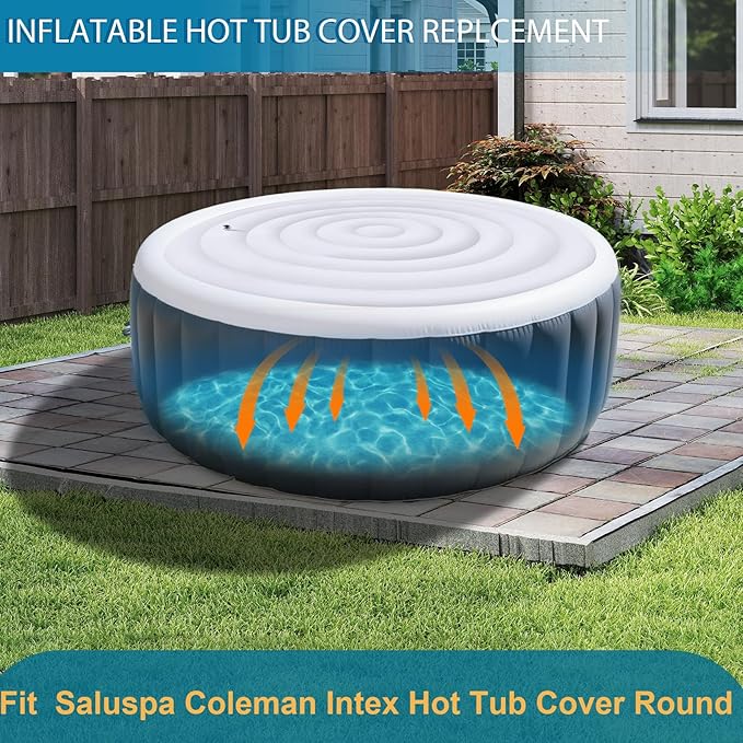 Inflatable Hot Tub Cover Round, Fits Saluspa Coleman Intex Cover, Thermal Insulated & Energy-Saving Weatherproof Protector, Unique Design Flexible Adjust Pool Cover Size Replacement-Life Time Support