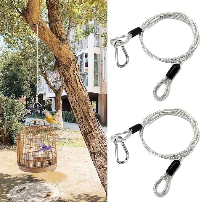 2 Pcs Premium Bird Feeder Hanger for Tree with Carabiner Clip，Flexible Stainless Steel Hanging Cables Chain Wire for Bird Feeders and Birdhouses，Baths, Planters，Baskets，Suet，Outdoor Camping (40 Inch)