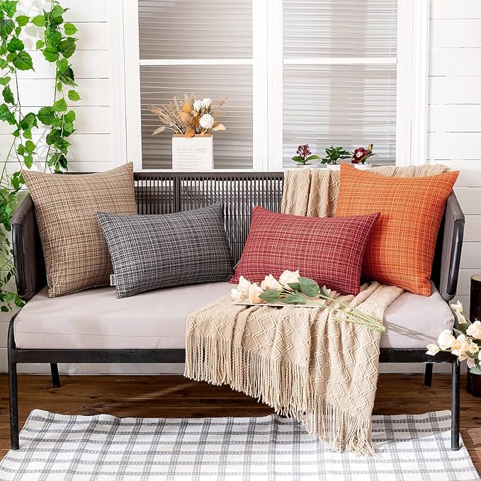 MIULEE Outdoor Waterproof Throw Pillow Covers Decorative Farmhouse Water Resistant Cushion Covers for Tent Patio Garden Couch Sofa Pack of 2, 16x16 Inch Beige