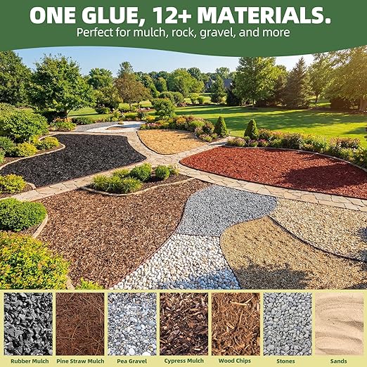 Mulch Glue 2 Gallons - Super Stick Rock Glue for Landscaping Gravel Binder for Pea Gravel, Long-Lasting & Non-Toxic, Covers 2X More Area Pebble Gravel Hold for Paths, Patios & Garden Borders