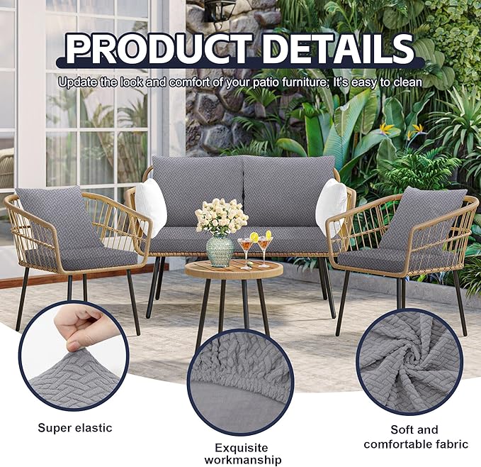 8Pcs Patio Cushion Covers,Outdoor Cushions Covers,Stretch Cushion Covers Replacement, Washable and Reusable Furniture Protectors(Gray)