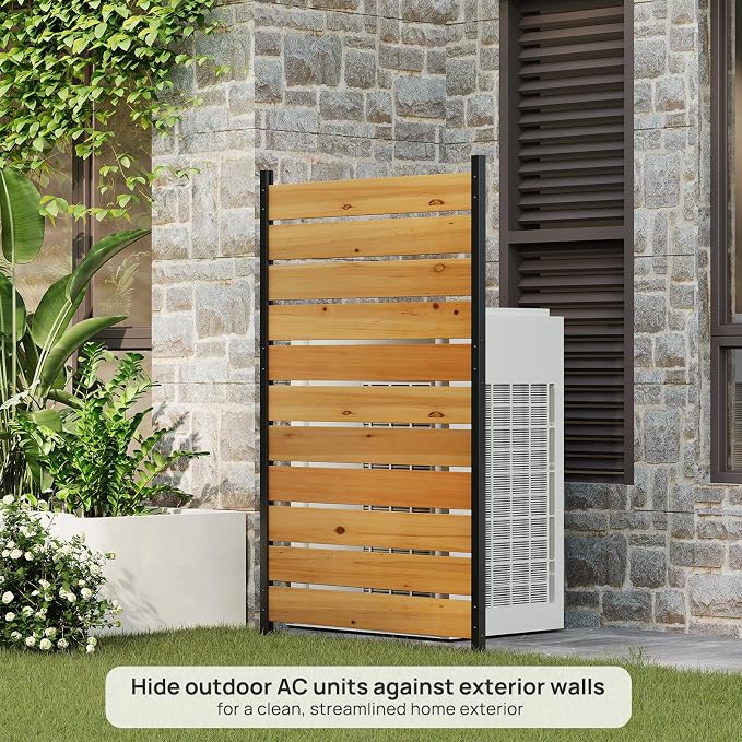 38" W x 61" H (1 Panel) No Dig Wood Privacy Screen Outdoor Privacy Fence Panel for AC Unit Trash Can Pool Equipment Enclosure Decorative Patio Privacy Wall Screen with Metal Posts & Stakes (Orange)