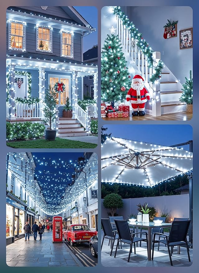 Brightown Solar String Lights Outdoor, 2 Pack Total 80FT 200 LED Solar Powered String Lights Waterproof with 8 Modes, Auto On/Off, Patio Lights for Outside Tree Garden Balcony Party Decor (Cool White)