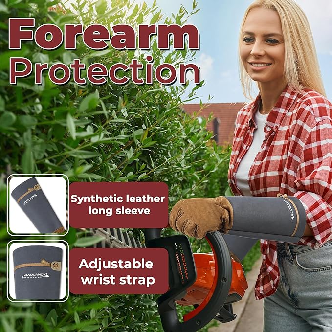 HANDLANDY Long Gardening Gloves for Men & Women, Pigskin Leather Rose Pruning Gloves, Breathable Thorn Proof Gauntlet Glove (Steel Gray, S)