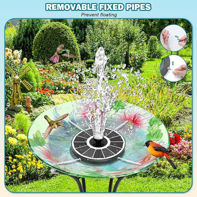 SZMP Solar Bird Bath Fountains Spraying Water in The Shadow, Solar Water Fountain Pump Outdoor Garden 3.5W White Glass Panel with 2000mAh Battery Replaceable Nozzles