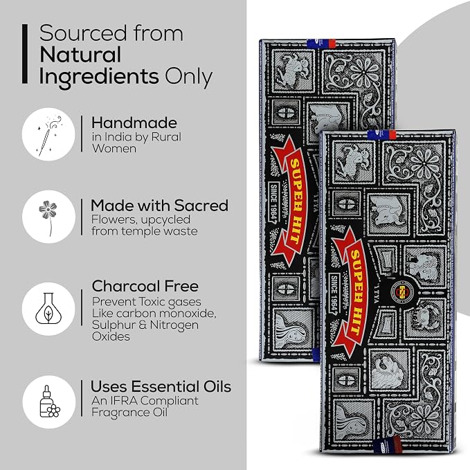 Satya Super Hit Incense Sticks 100g x 2 Pack (200g), Incense Holder Bundle, Nag Champa Natural Scent