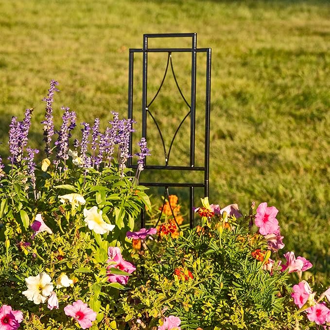 Sunnydaze 2-Piece Chic Diamonds Garden Trellis for Climbing Plants - Outdoor Decorative Metal Flower Trellis - 48-Inch Tall - Black