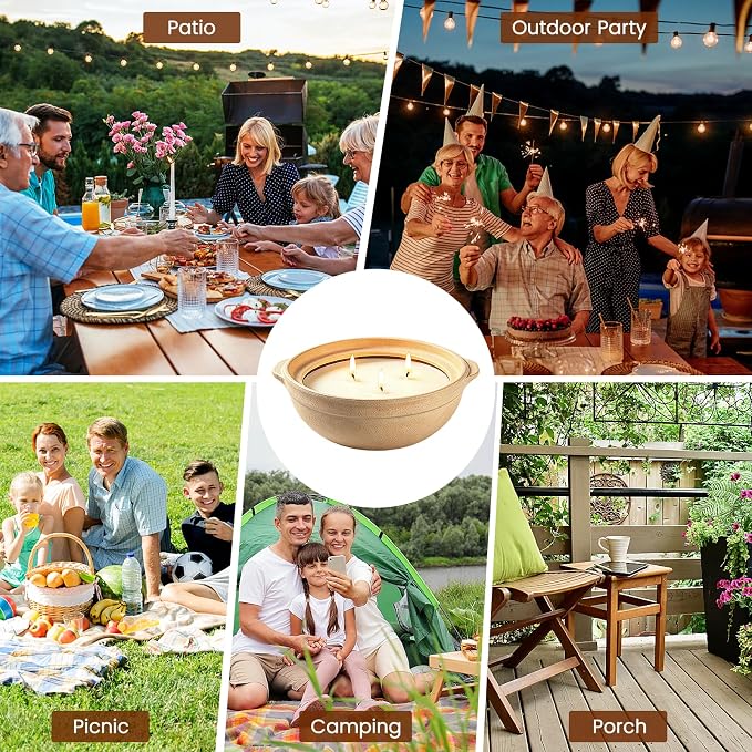 Citronella Candles Outdoor, 3-Wick Citronella Candles for Patio with Lid, Large Long Lasting Soy Wax Lemongrass Ceramic Outdoor Candle for Camping Backyard Garden Balcony Deck Indoor Home Gatherings