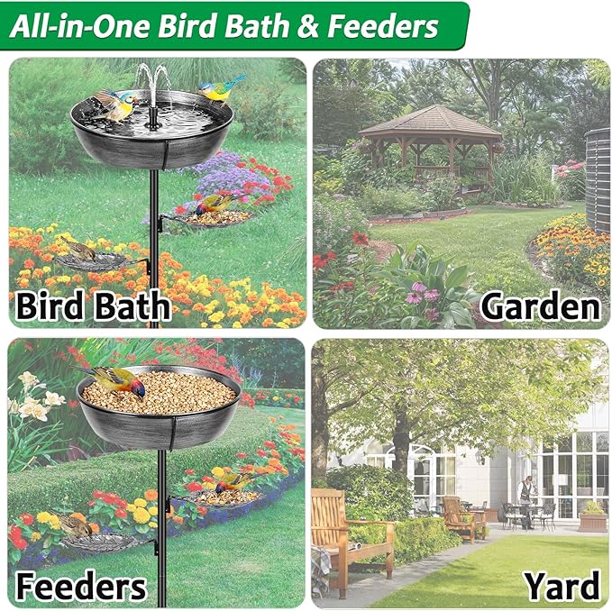 Metal Bird Bath for Outdoor - Garden Bird Bath with Removable Bowl Heavy-Duty Base, Winter Birdbath Feeder Rust-Proof Birdbaths for Garden Yard Lawn Decor, Easy to Install(Grey)