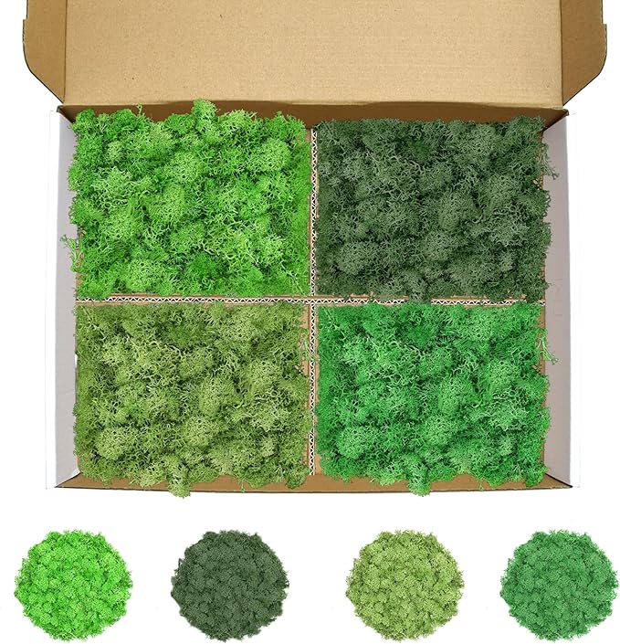 Preserved Reindeer Moss 14 OZ 4 Colors for DIY Gift, Potted Plants,Craft Decor,Wall Art,Festive Home Decorative Christmas(Green, Dark Green, Chartreuse and Emerald Green, Each Color 3.5 OZ)