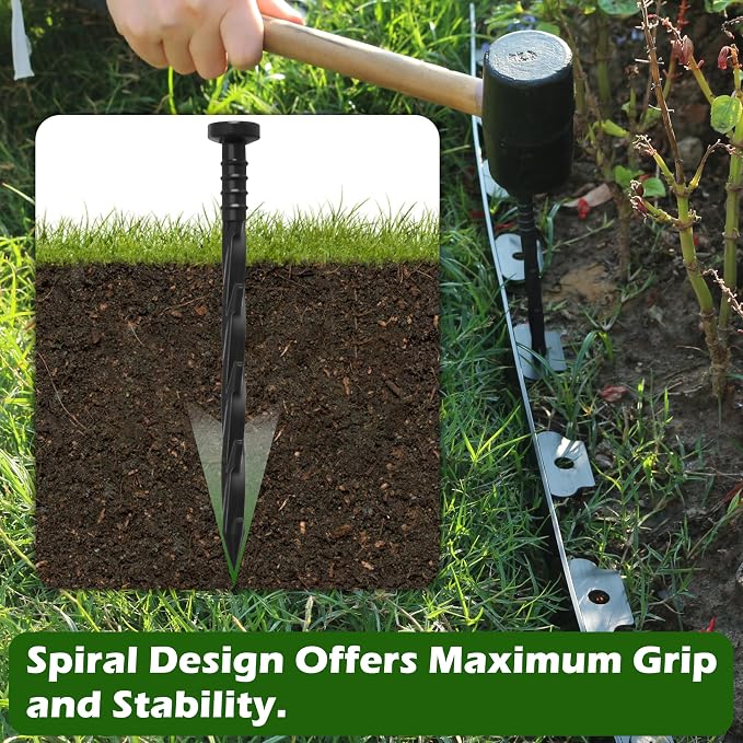 Gardzen 30 pcs Landscape Edging Anchoring Spikes, 6 inches Yard Lawn Paver Edging Stakes for Weed Barrier, Garden Fence, Artificial Turf, Black