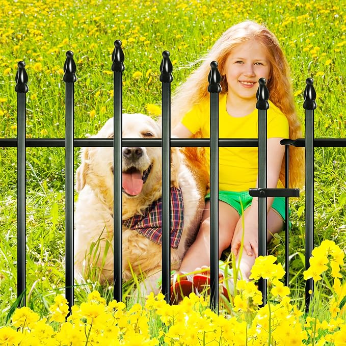 Thealyn Metal Garden Fence Panels 36" H x 28" W (4 Panels + 1 Gate,11.6 Ft Total), No Digging Decorative Garden Border Fence, Rust-Resistant Black Landscape Edging for Flower Beds, Yard, Patio