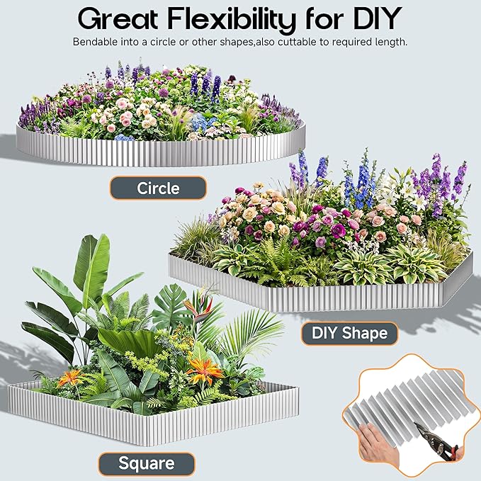 MTART Metal Garden Edging for Landscaping, Sturdy Corrugated Edging Border for DIY Flower Bed, Lawn and Landscape Edging (Silver, 6"×40Ft)