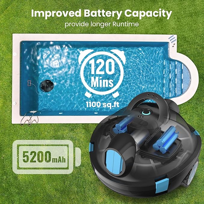 Y10 Cordless Robotic Pool Cleaner, Automatic Pool Vacuum - Ultra Long Battery Life, Powerful Suction, Self-Parking, Lightweight for Above/Inground Pools Up to 65ft/1100 Sq.Ft (Coal)