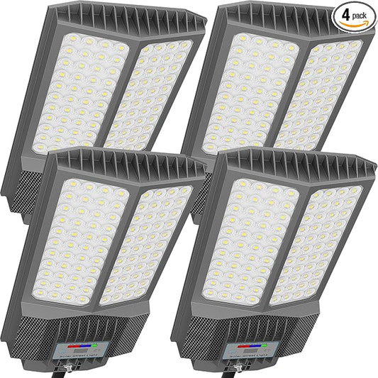2025 New Solar Street Light, Solar Street Lights Outdoor Waterproof Dusk to Dawn 7000K LED Security Flood Light with Motion Sensor and Remote Control for Pathway, Entryway & Yard