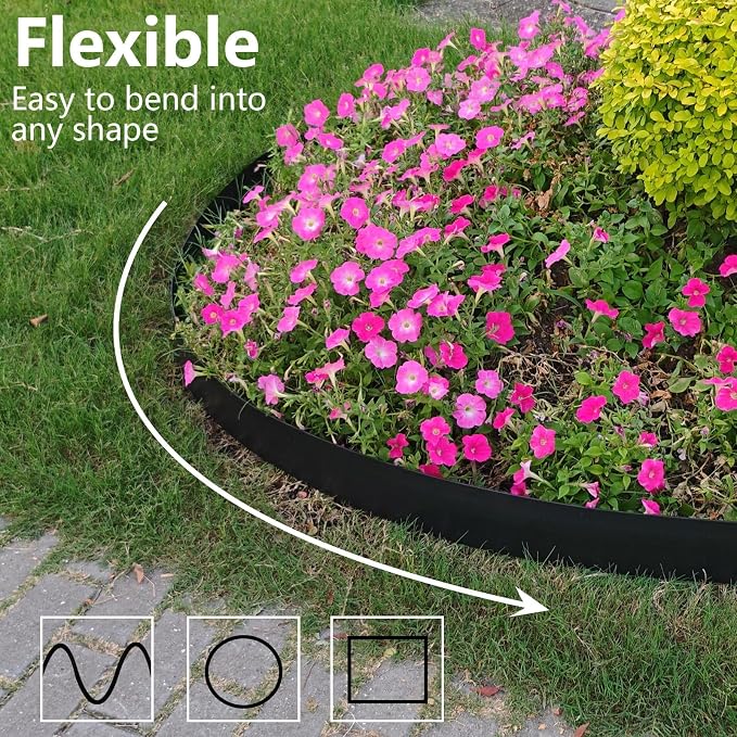 Landscape Edging Border 3 Inch Tall 100Ft with 110Pcs 8 Gauge Metal Spikes, Plastic Garden Edging Border Garden Fence Border Lawn Edging for Landscaping, Flower Bed, Tree Ring, Pathway