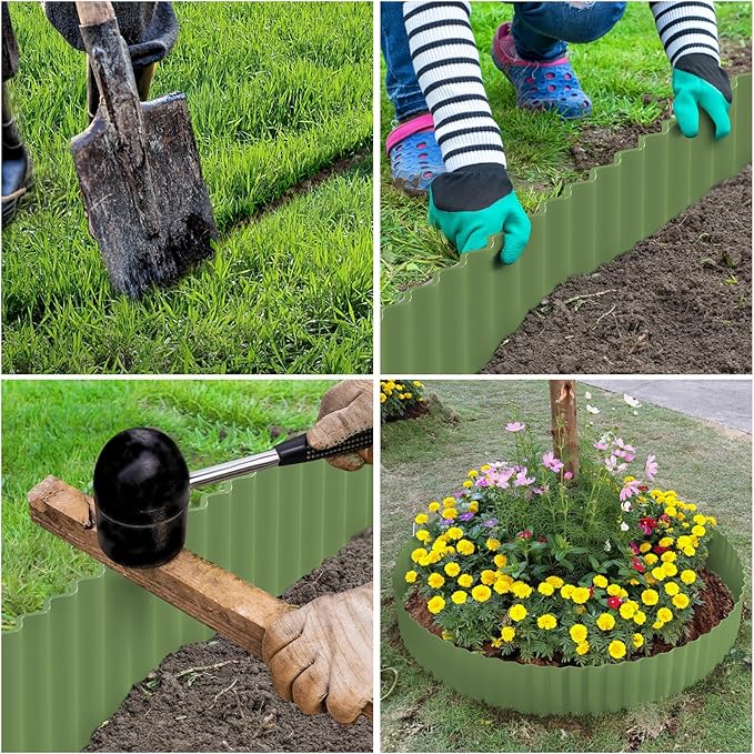 LAVEVE Corrugated Metal Garden Edging 6" x 20ft, Landscape Edging Border for Lawn, Flower Bed, Garden Fence, Paver Edging (Mint Green)