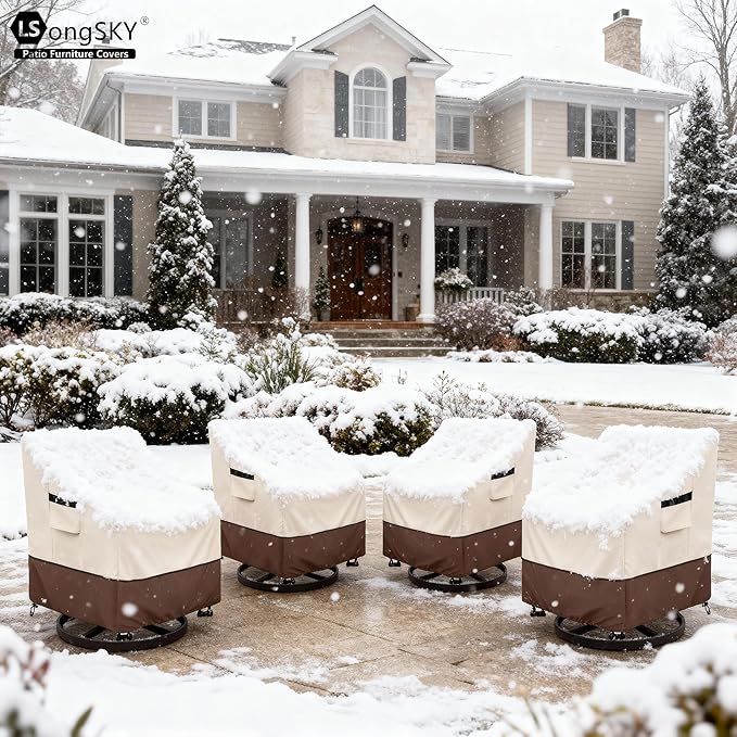 Patio Swivel Chair Cover 4 Pack,Waterproof Heavy Duty Patio Chair Covers,Swivel Chair Cover for Outdoor Furniture Covers Waterproof(30 W x 34 D x 36 H inches),Beige&Brown
