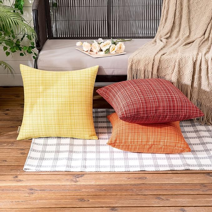 MIULEE Outdoor Waterproof Throw Pillow Covers Decorative Farmhouse Water Resistant Cushion Covers for Tent Patio Garden Couch Sofa Pack of 2, 16x16 Inch Yellow