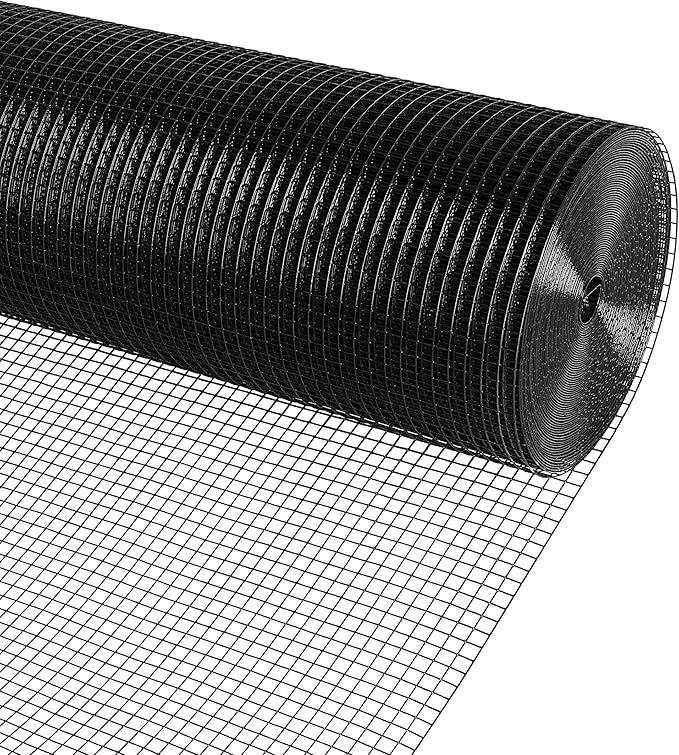 Black PVC Coated Hardware Cloth 1 in x 1 in Mesh, 36 Inch x 50 Foot Roll, 17 Gauge Welded Wire Fencing, Vinyl Coated Metal Wire Mesh for Chicken Coop, Garden Protection, Rabbit Cage, Poultry Netting