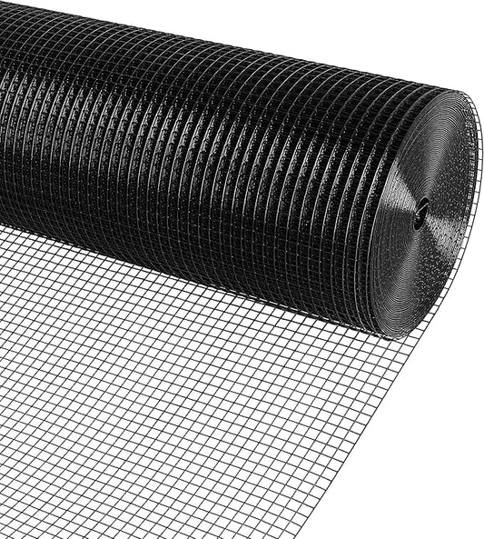 Black PVC Coated Hardware Cloth 1 in x 1 in Mesh, 36 Inch x 50 Foot Roll, 17 Gauge Welded Wire Fencing, Vinyl Coated Metal Wire Mesh for Chicken Coop, Garden Protection, Rabbit Cage, Poultry Netting