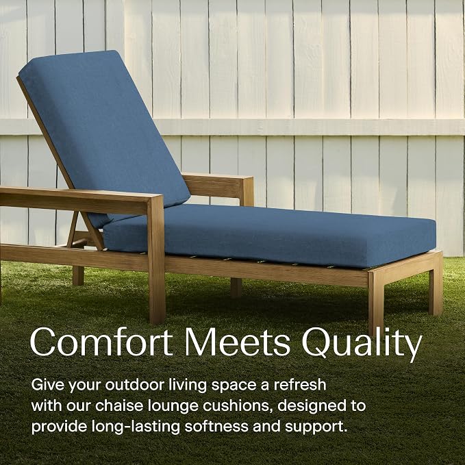 Honeycomb Outdoor Chaise Lounge Cushion for Patio Furniture, Water & Fade Resistant, Removable Cover, 21.5 x 70, Heritage Textured Solid Pacific Blue