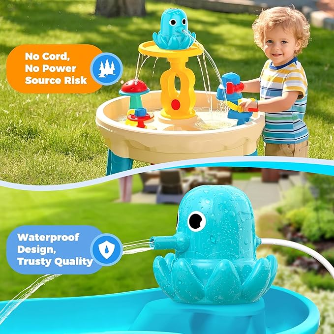 Water Table Pump, Battery Powered Continuous Water Pump for Water Table, Cordless Octopus Rechargeable Magnetic Pump, No Drill Installation, Outdoor Water Play Accessory for Kids (Green)