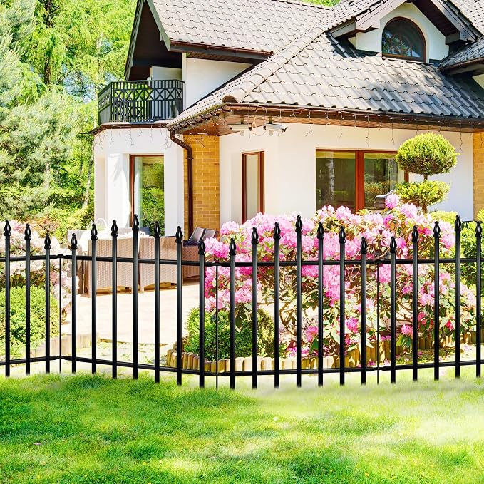 Thealyn Metal Garden Fence Panels 26" H x 24" W (5 Panels, 10 Ft Total) No Digging Decorative Garden Border Fence, Rust-Resistant Black Landscape Edging for Flower Beds, Yard, Patio