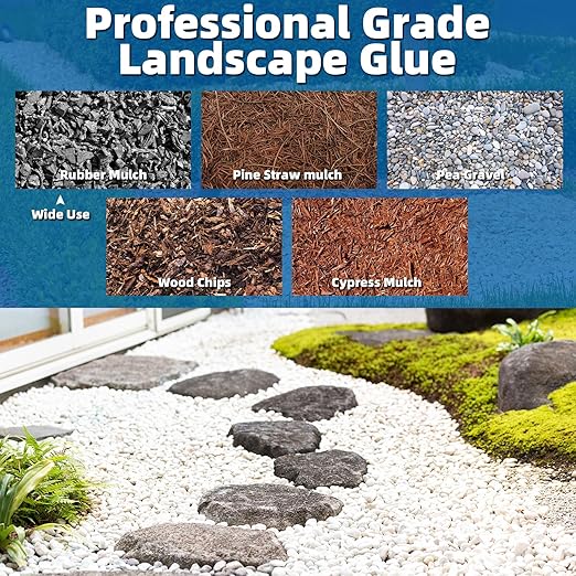 Mulch Glue, 4Gallon Rock Glue for Landscaping Strong Adhesion of Pea Gravel Stabilizer Landscape, Long-Lasting Weather-Resistant Lock Gravel Binder for Pebble, Pine Straw, Landscape Edging